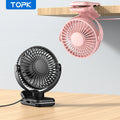 TOPK Mini Portable Clip Fan USB Desk Fan 3 Speeds Quiet Wind 720 Rotate