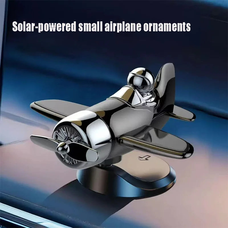 Solar Powered Rotating Airplane Car Dashboard Ornament 360° Auto Spin Decor
