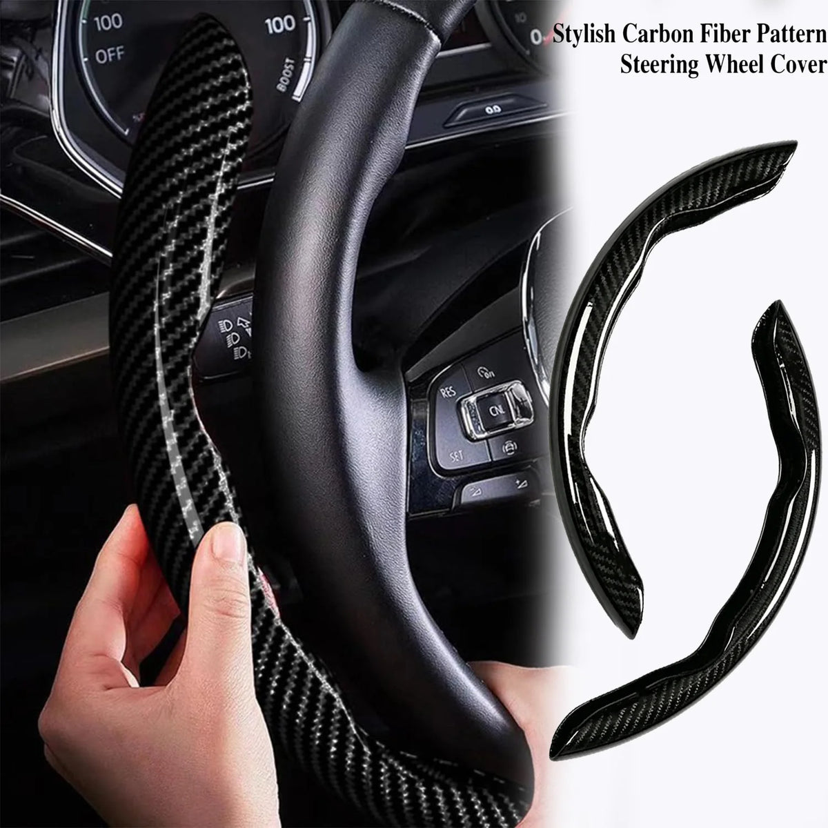 Car Carbon Fiber Pattern Car Steering Wheel Cover Non-slip Card Cover Auto