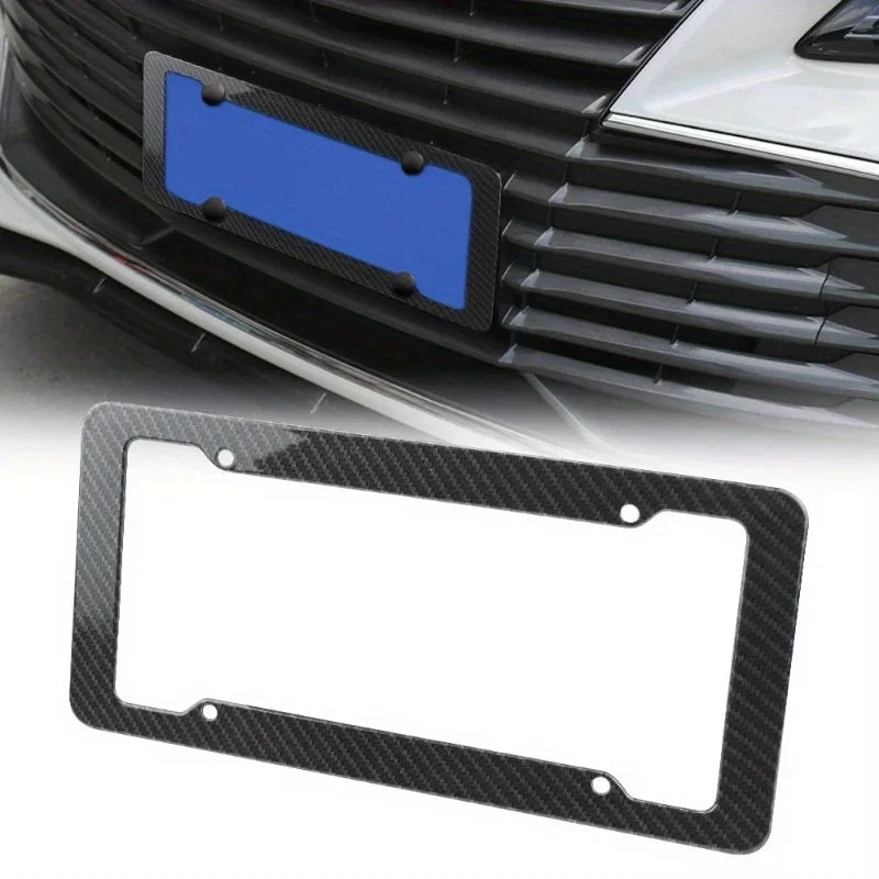 Black Carbon Fiber Pattern Plastic License Plate Frame Fiber Black Aluminum