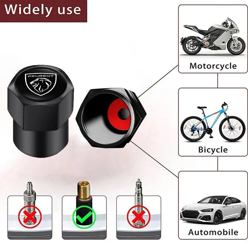 4Pcs Peugeot Logo Car Tyre Valve Cap Auto Wheel For Peugeot 208 308 206 307