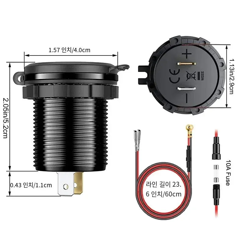 Quick Charger Aluminum QC3.0 Dual USB Car Charger with Switch Button LED