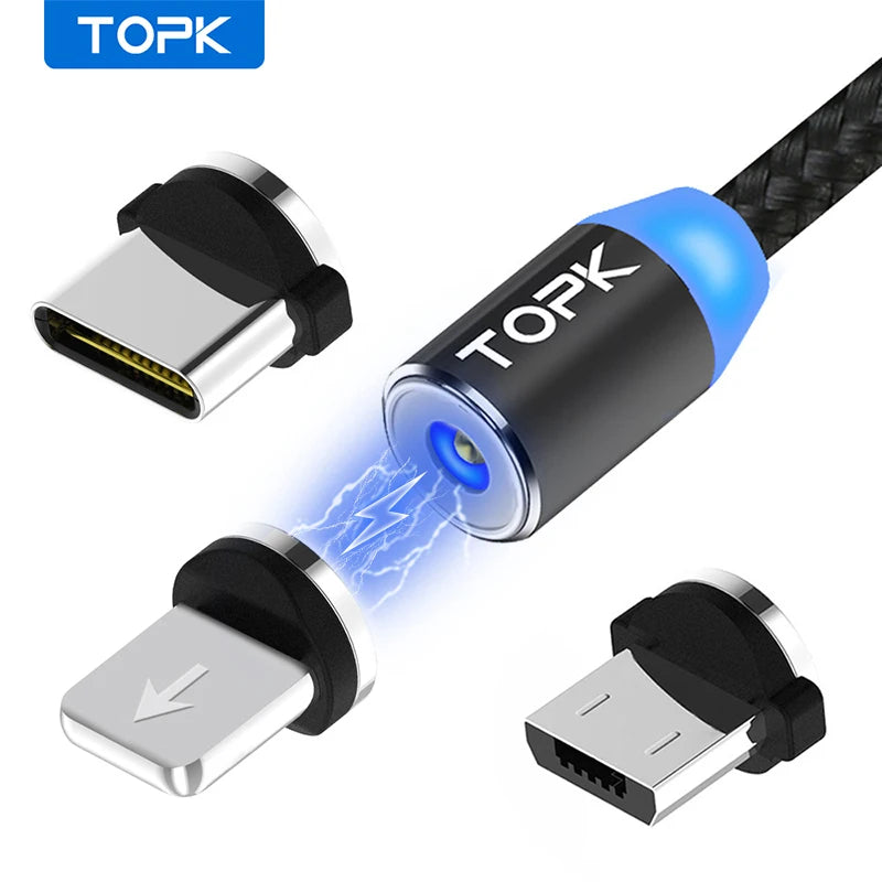 Magnetic Charging Cable 3 1 TOPK 360 Degree Rotating Phone Charger Nylon