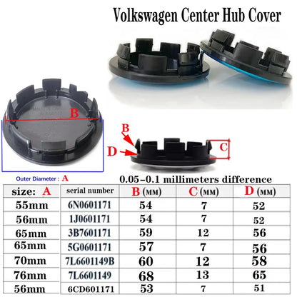 4pcs 56 55 65 70 76mm Car Wheel Center Hub Caps Cover 5GO601171 3B7601171