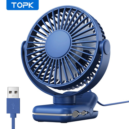 TOPK Mini Portable Clip Fan USB Desk Fan 3 Speeds Quiet Wind 720 Rotate