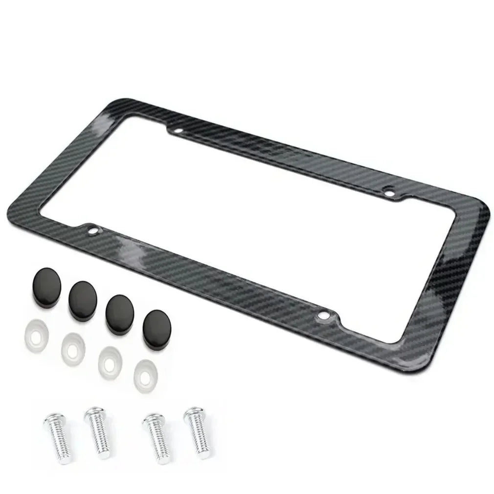 Black Carbon Fiber Pattern Plastic License Plate Frame Fiber Black Aluminum