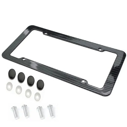 Black Carbon Fiber Pattern Plastic License Plate Frame Fiber Black Aluminum