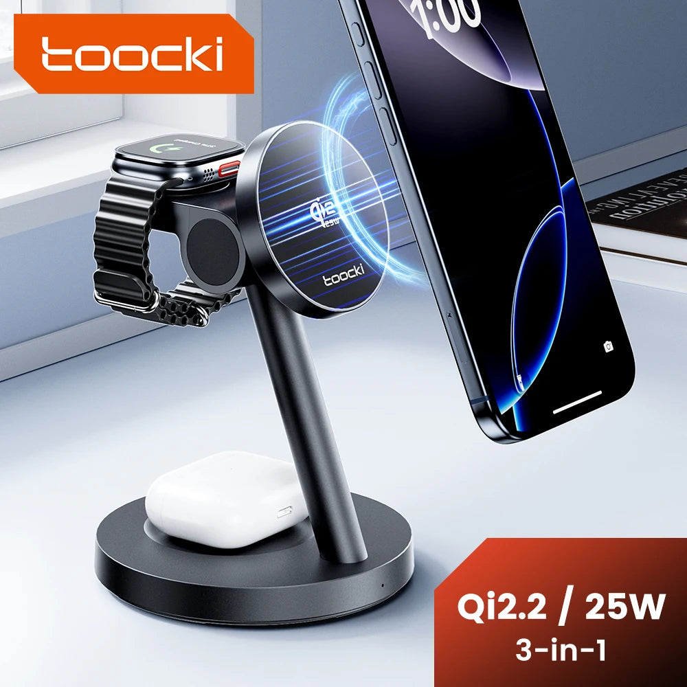 Toocki 3-in-1 Magnetic Wireless Charger 25W Qi2.2 Fast Charging Desktop