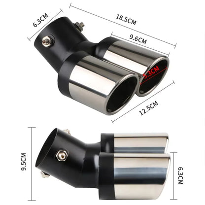1PCS 63MM Inlet Double-Tube Curved Tailpipe Muffler Tip Stainless Steel
