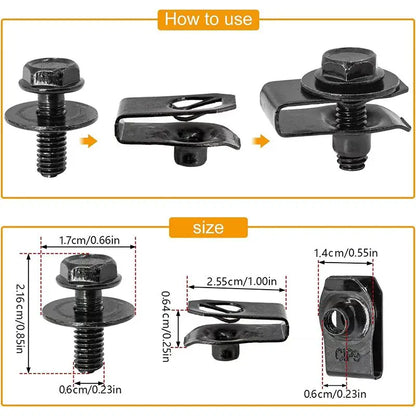 20pcs Car Body Bolts & U-nut Clips M6 Engine Cover Undertray Floor Splash