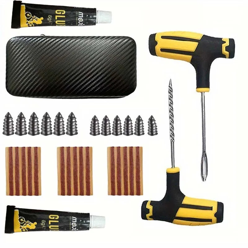 Portable Car Tire Puncture Repair Kit T-Handle Tools Glue Strips for Truck