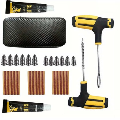 Portable Car Tire Puncture Repair Kit T-Handle Tools Glue Strips for Truck