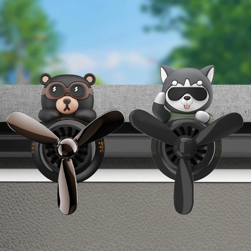 Rotating propeller airplane cool fun pilot bear car air freshener vent clip
