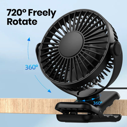 TOPK Mini Portable Clip Fan USB Desk Fan 3 Speeds Quiet Wind 720 Rotate