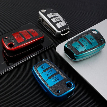 Leather TPU Car Folding Key Cover Case for Audi A3 8L 8P A4 B6 B7 B8 A6 C5