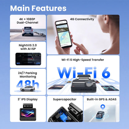 DDPAI Z50 Pro Dash Cam 4K Car DVR 3"IPS Screen 5GHz WiFi GPS ADAS 24H