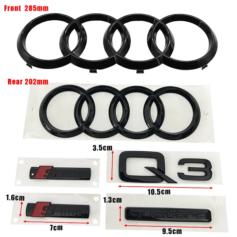 4 Ring Logo ABS Black Car Hood Front Grille Emblem Rear Trunk Badge Sticker