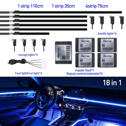 Full Color Streamer Car Ambient Lights RGB 64 Color LED Interior Hidden