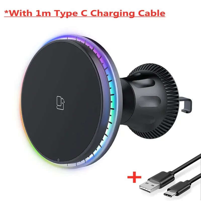 LED/RGB Magnetic Car Wireless Charger For iPhone 12 13 14 15 Pro Max