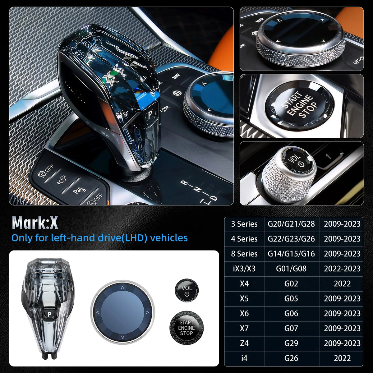 4pcs/Set Crystal Gear Shift Knob Lever For BMW G20 G21 IX3 G08 X3 G01 X6