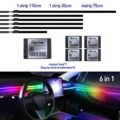 Full Color Streamer Car Ambient Lights RGB 64 Color LED Interior Hidden