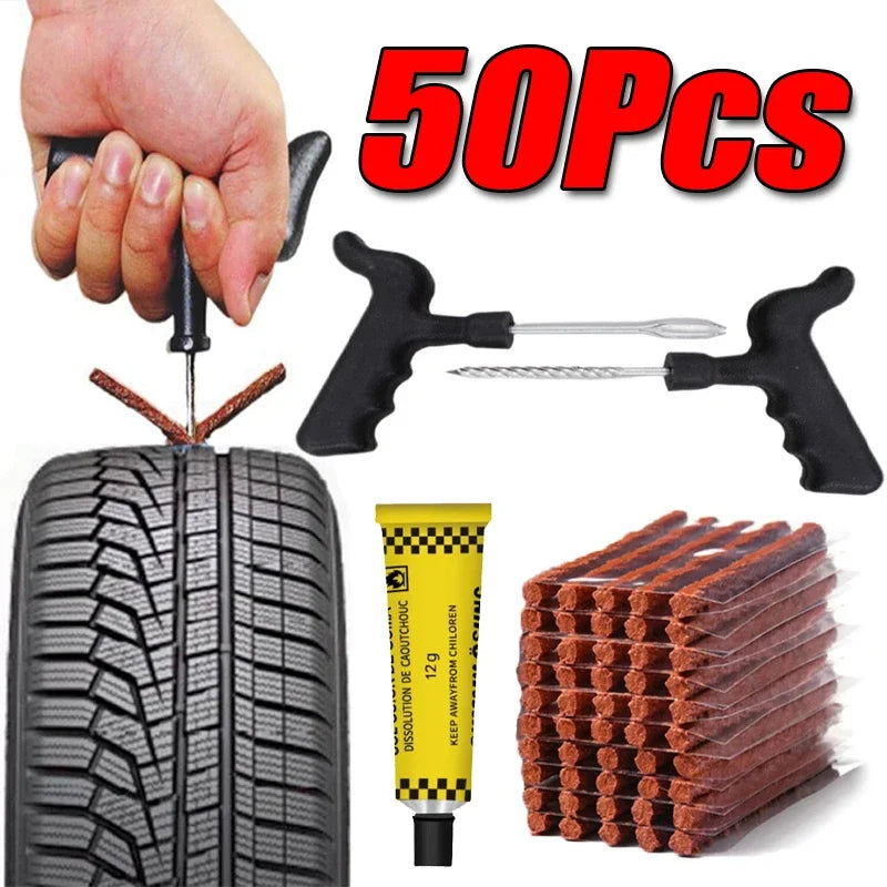 5-50Pcs Car Tire Repair Tool Kit with Rubber Strip Tubeless Tyre Puncture