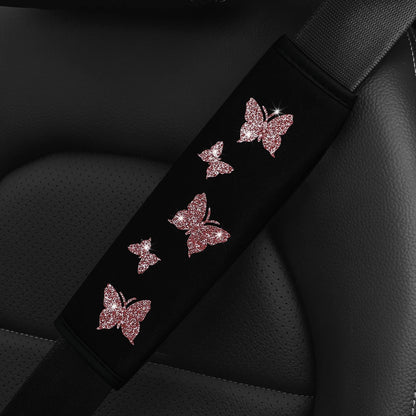 1 Glitter Pink Butterfly Blingling Fabric Automotive Supplies Seat Belt