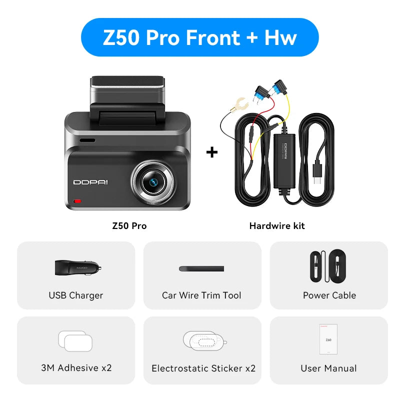 DDPAI Z50 Pro Dash Cam 4K Car DVR 3"IPS Screen 5GHz WiFi GPS ADAS 24H