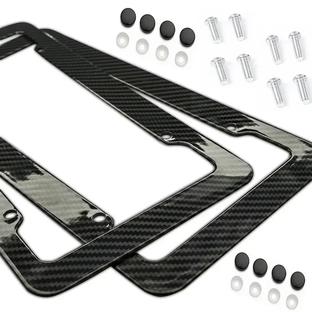 Black Carbon Fiber Pattern Plastic License Plate Frame Fiber Black Aluminum