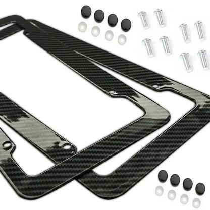 Black Carbon Fiber Pattern Plastic License Plate Frame Fiber Black Aluminum