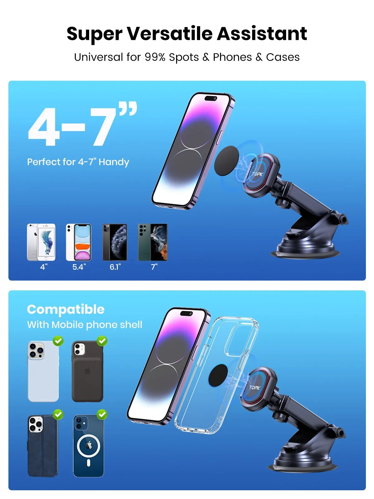 TOPK Car Phone Holder Magnetic Mount Air Vent Windshield Dashboard Magnet