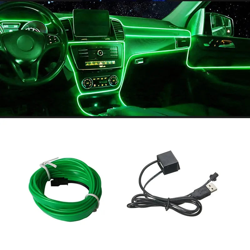 5M Car Environment El Wire LED USB Flexible Neon Interior Lights Car