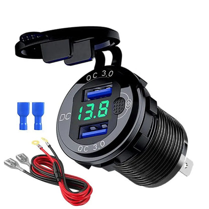 Quick Charger Aluminum QC3.0 Dual USB Car Charger with Switch Button LED