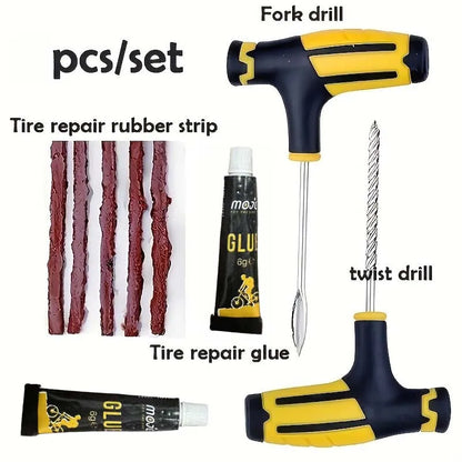 Portable Car Tire Puncture Repair Kit T-Handle Tools Glue Strips for Truck
