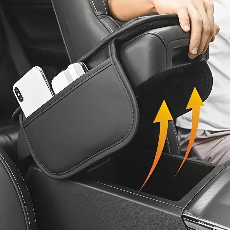 1pc Car Armrest Pad with Storage Bag PU Leather Car Elbow Pad Car Center