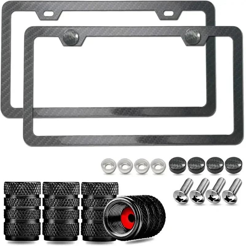 Black Carbon Fiber Pattern Plastic License Plate Frame Fiber Black Aluminum