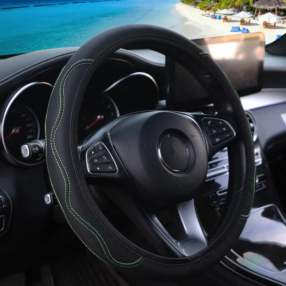 A PU leather embossedhand-shaped skin feel car without inner ring steering