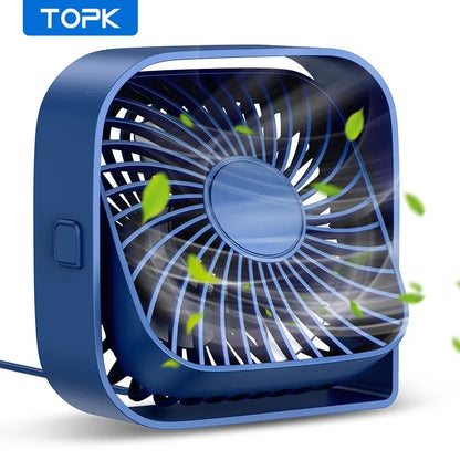 TOPK Mini Portable Fan USB Desk Fan Table Quiet 3 Speed Wind Personal Fan