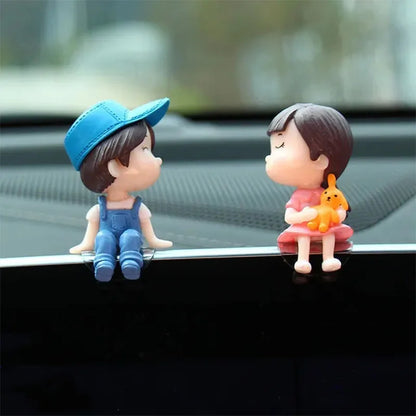 Car Cute Cartoon Couples Action Figure Figurines Balloon Ornament Auto