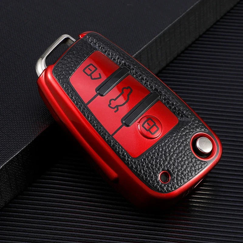 Leather TPU Car Folding Key Cover Case for Audi A3 8L 8P A4 B6 B7 B8 A6 C5