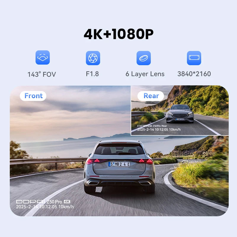 DDPAI Z50 Pro Dash Cam 4K Car DVR 3"IPS Screen 5GHz WiFi GPS ADAS 24H