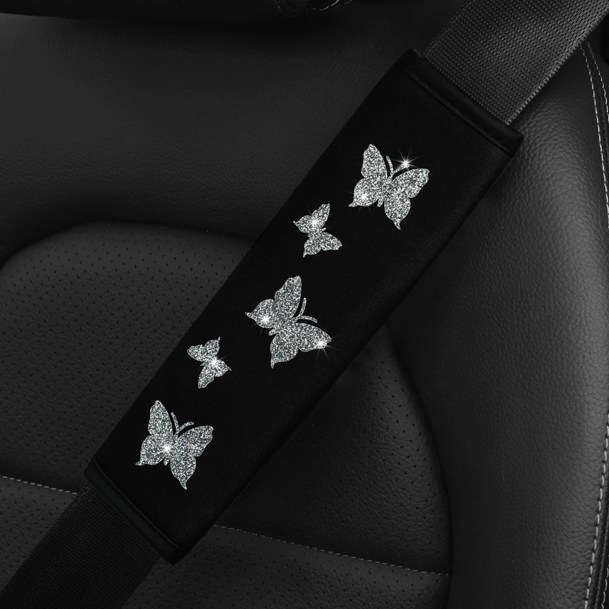 1 Glitter Pink Butterfly Blingling Fabric Automotive Supplies Seat Belt
