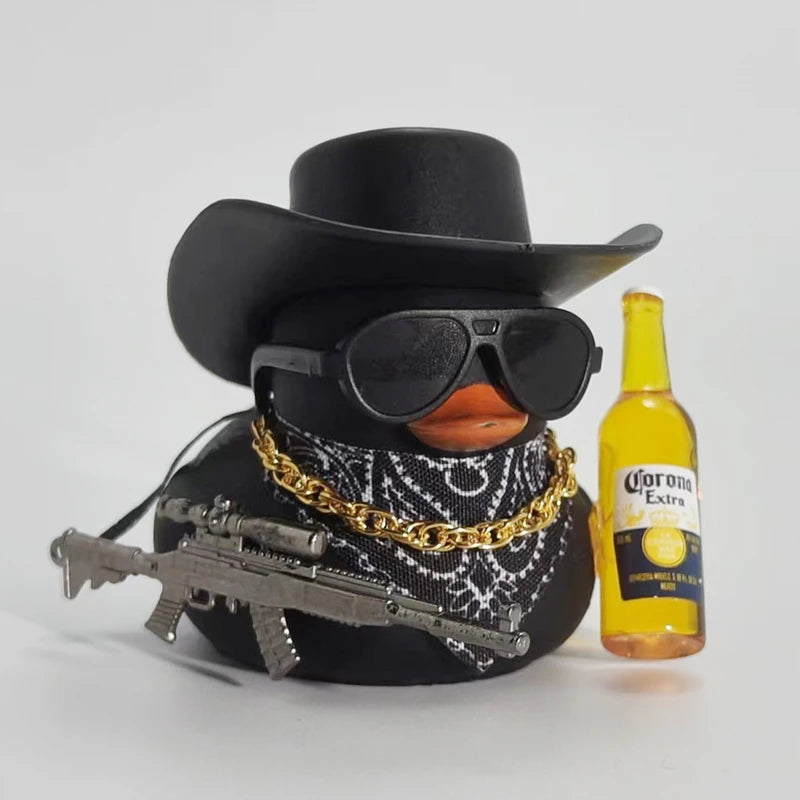 Cute Fortunate Rich Duck Car Dashboard Yellow Black Duck with Cowboy Hat