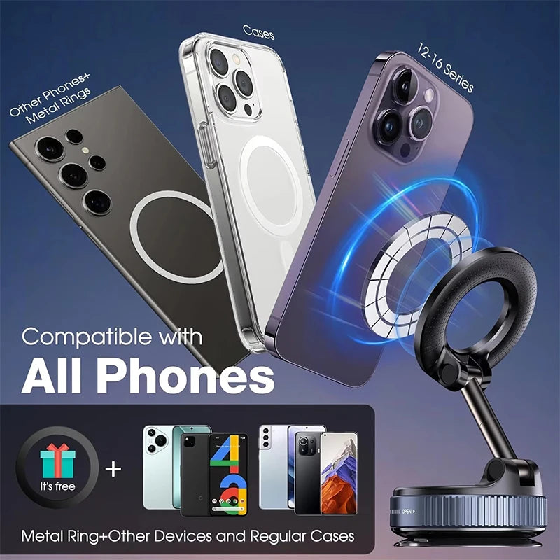 Magnetic Car Phone Holder 360 Degree Rotation Vacuum Adsorption Strong