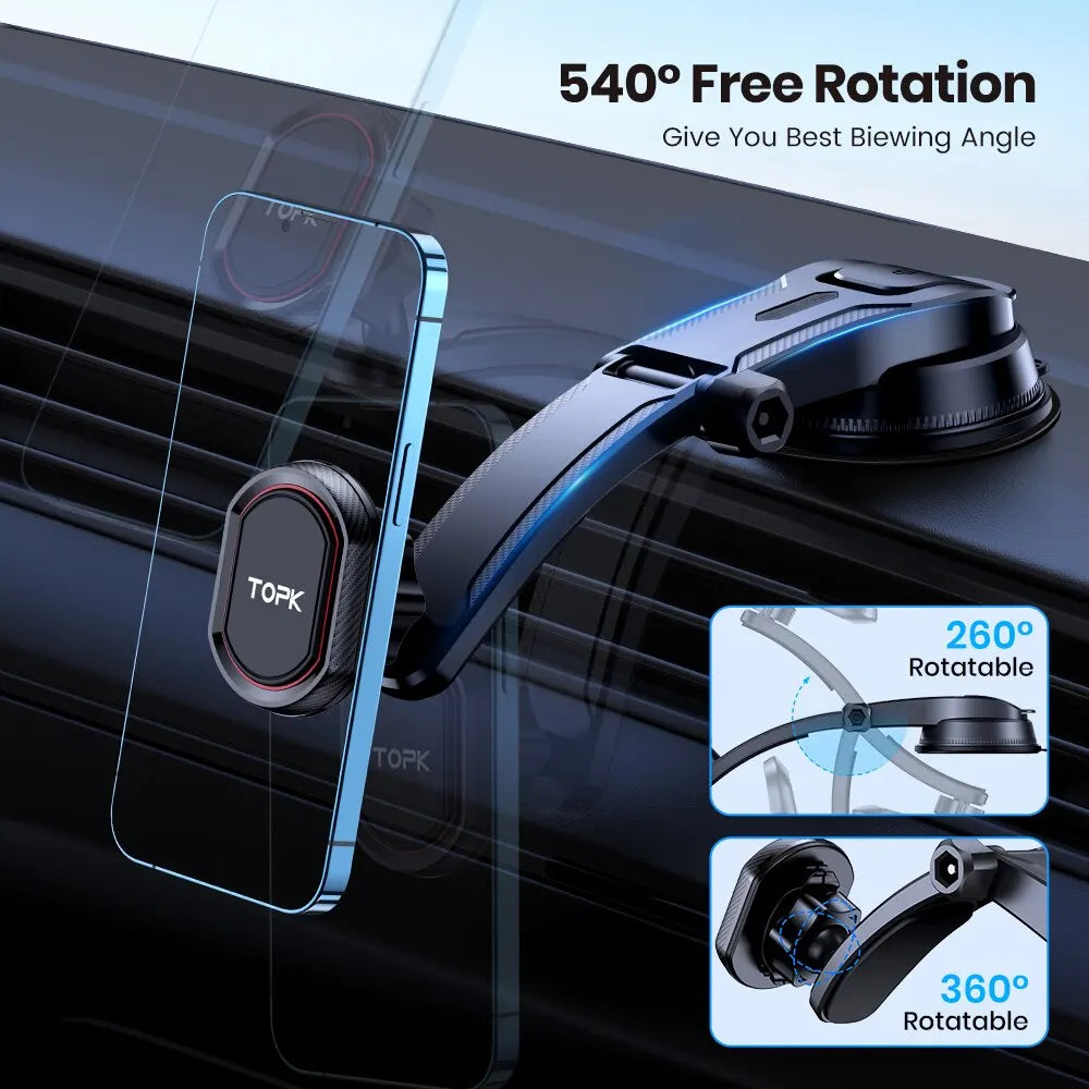 TOPK Magnetic Car Phone Holder 2-In-1 Handsfree Stand Mount Dashboard Air