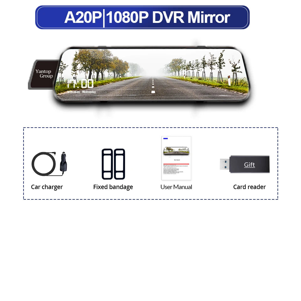 10 Inch Car DVR Car Touch Screen Video Recorder Dual 1080P Rearview Mirror