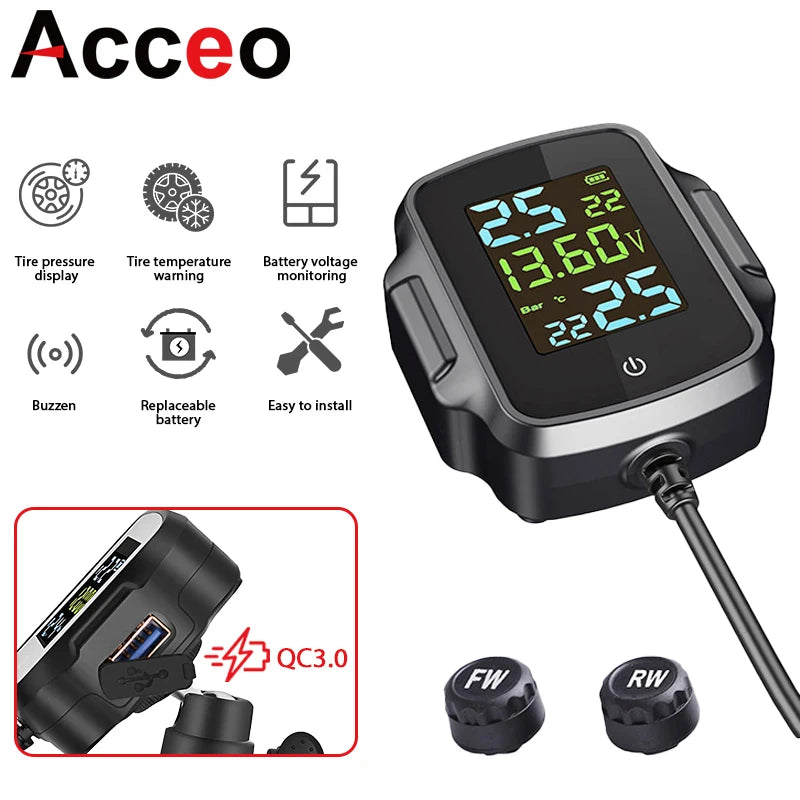 Motorbike TPMS With QC 3.0 Fast Charging USB Output Motorcycle Tire