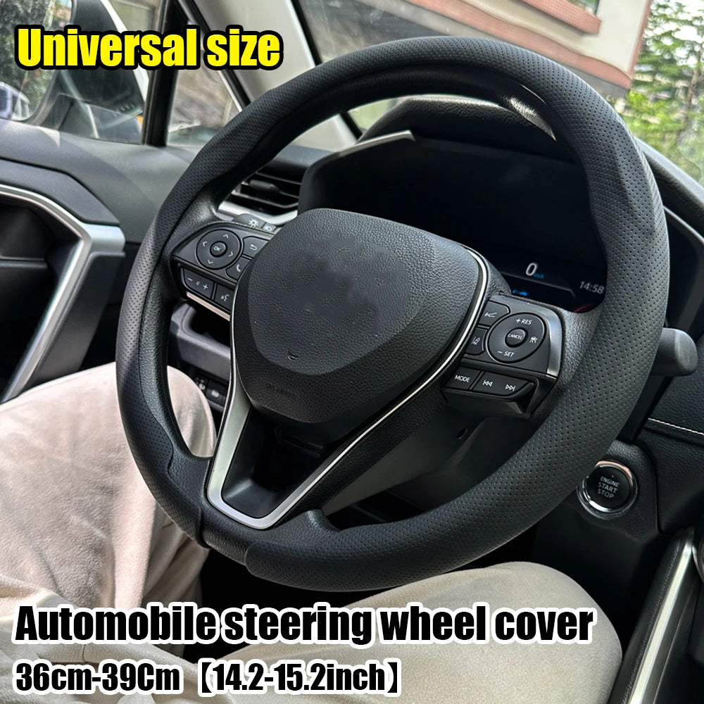 Steering Size 36-38cm Non-slip Round Breathable Leather Car Steering Wheel