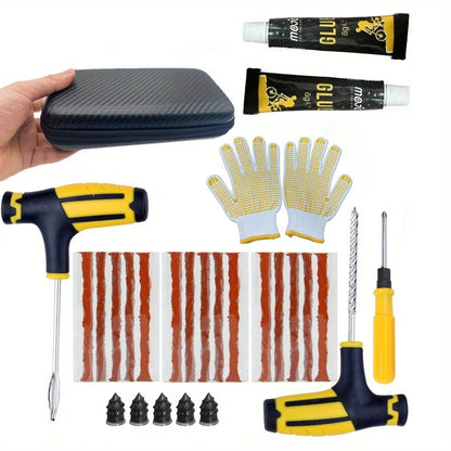 Portable Car Tire Puncture Repair Kit T-Handle Tools Glue Strips for Truck