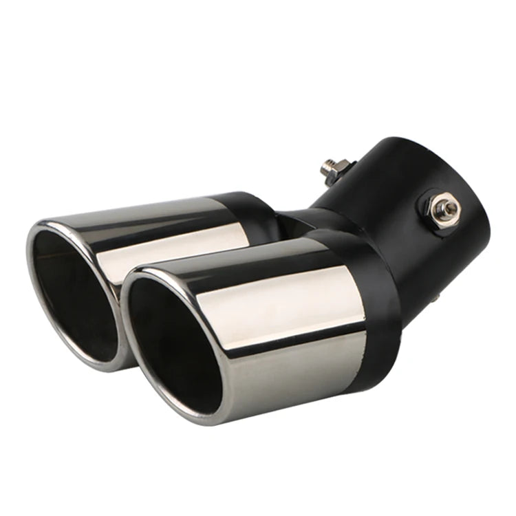 1PCS 63MM Inlet Double-Tube Curved Tailpipe Muffler Tip Stainless Steel